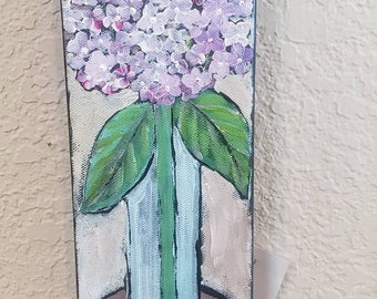 Original Acrylic Painting "Lavender Hydrangeas" - 4×12 Stand Tall Shelf Art- flower artwork -Floral Painting