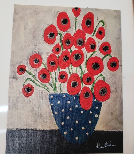 Red FLowers MAGNET "Red Poppies " - 3.5" x 4.75" large magnetic gift idea small artwork fridge magnet -