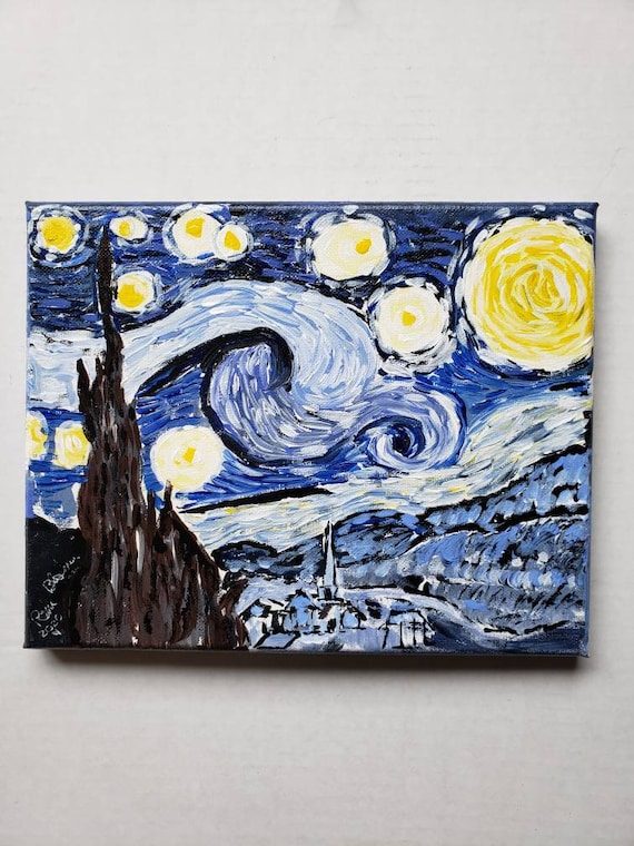 Van Gogh Tribute "Starry Night" - 8X10 WALL ART - original acrylic painting home decor