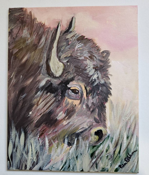 Bufflalo Fine art PRINT "Grazing Buffalo" - Full size 8x10 PRINT ONLY - created from Original painting-Buffalo Spirit animal