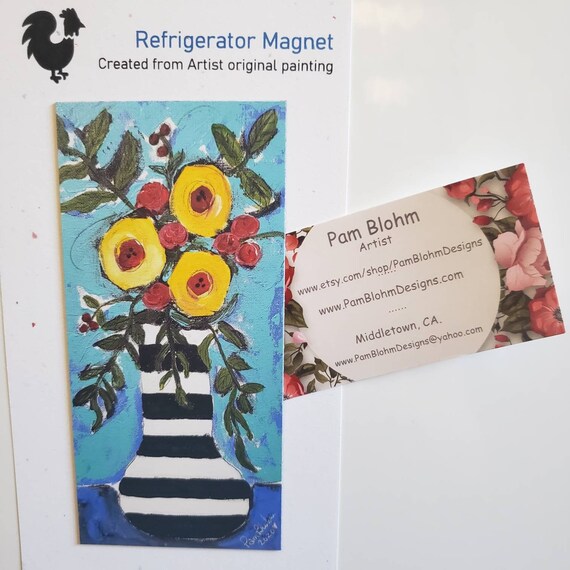 Flower Fridge MAGNET small art "FLOWERS" - Kitchen and Metal Surface Decor Art-small Gift Idea Under 10