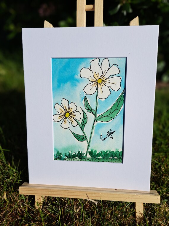 Daisy Flowers Original Watercolor artwork-white matted to fit 8x10 frame- "Daisies" Watercolor Paintings