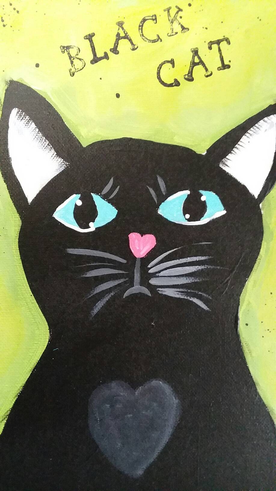 Original Acrylic Painting 12x12 Black Cat Wall Art Home Decor Office Art Cat Lovers Art Kitty Art