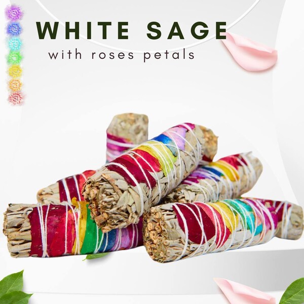 Rose Petal Sage Smudge Sticks (4") - California Wholesale Bulk Price - Set of 1, 3, 5, 10 - Floral Smudge, Smudge Kit, 7 Chakra Sage