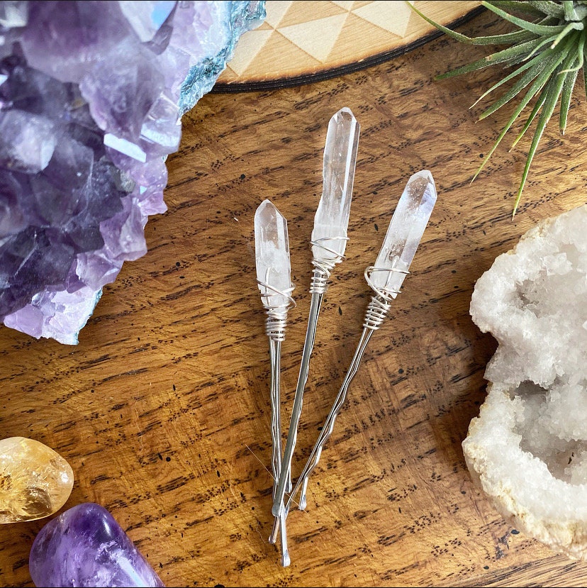 Set of 2 Metal Hair Sticks with Wirewrapped Crystals – QuirkySue's