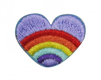 Rainbow heart iron-on patch 28 x 20 mm embroidered iron-on patch customization for clothing