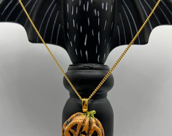 Gold Chain Halloween Necklace/ Pumpkin, Jewelry, One of Us Jackolantern Goth Gothic Style