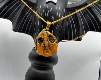 Gold Chain/ Handmade/ Jackolantern/ Halloween/ Necklace/ Jewelry, Jackolantern Pumpkin Goth Style, One of Us