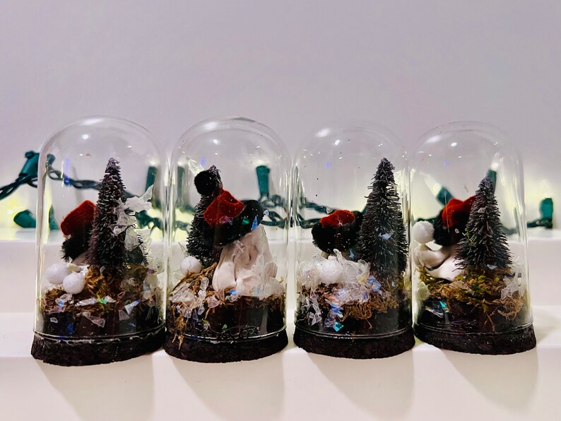 Mini Ghost Snowglobe, 1-4, Handmade, One of a Kind, Christmas Spirit, Glass Cloche Display, Miniatures, Clay Sculpture Ghosts image 5