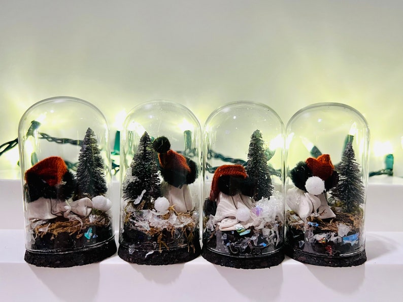 Mini Ghost Snowglobe, 1-4, Handmade, One of a Kind, Christmas Spirit, Glass Cloche Display, Miniatures, Clay Sculpture Ghosts image 3