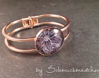 Armreif Rosegold Blume Schwarz
