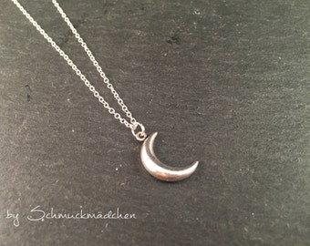 Chain silver plain moon - short filigree silver chain with moon pendant