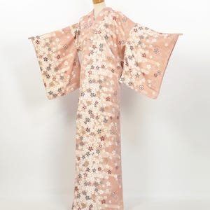 Kimono / Vintage Silk Komon Kimono with Yuzen Sakura Pattern  / 2508013