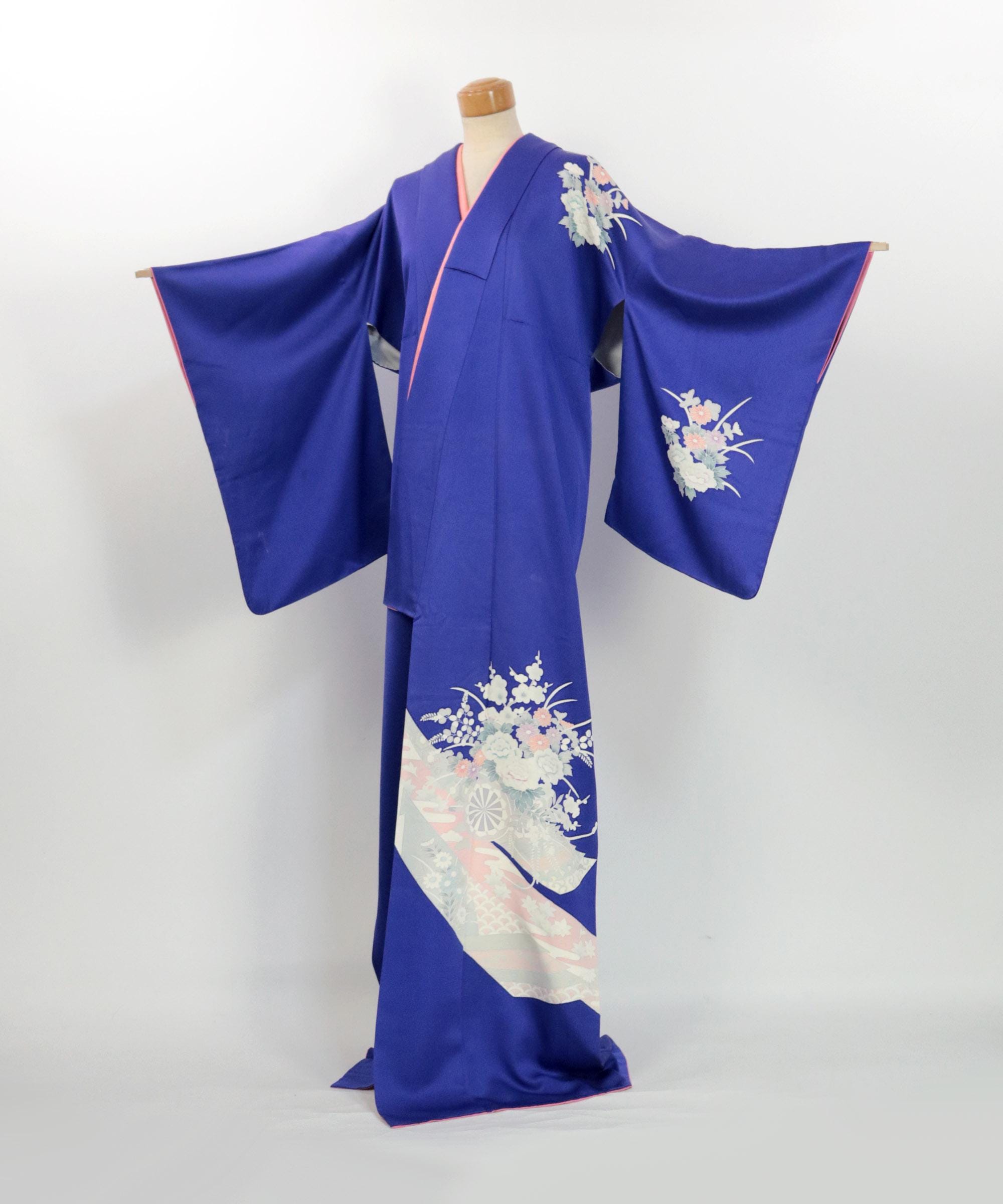 Kimono / Japanese Elegant Blue Tsukesage Kimono Genjiguruma