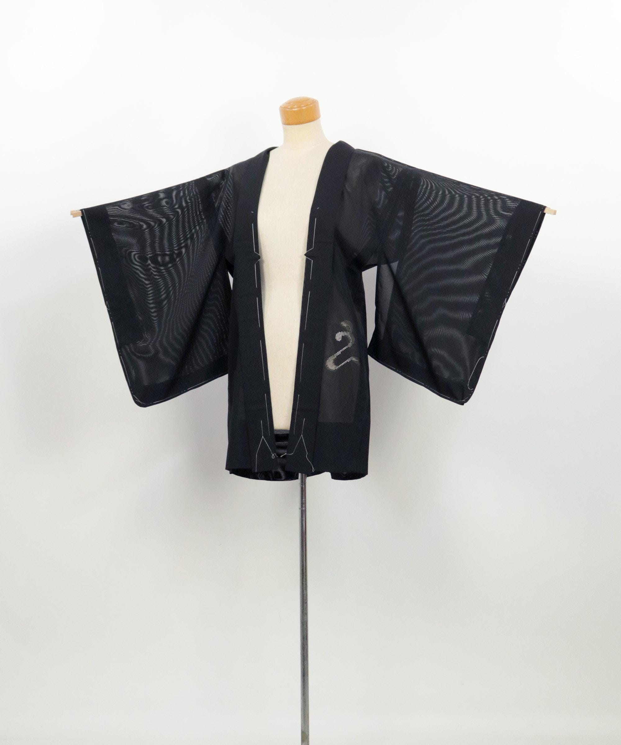 Shajacket Vintage Black Silk Sha Haori Jacket: Sheer Summer Kimono, Boat Motif ...
