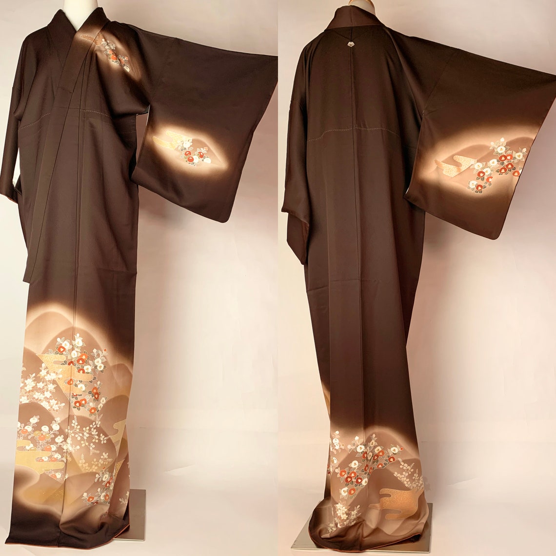 Japanese B012301 Elegant Dark Brown Tsukesage Kimono Vintage Etsy