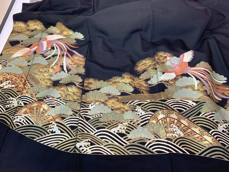 Japanese G032602 Elegant Kyo-yu-zen Kuro Tomesode Kimono | Etsy