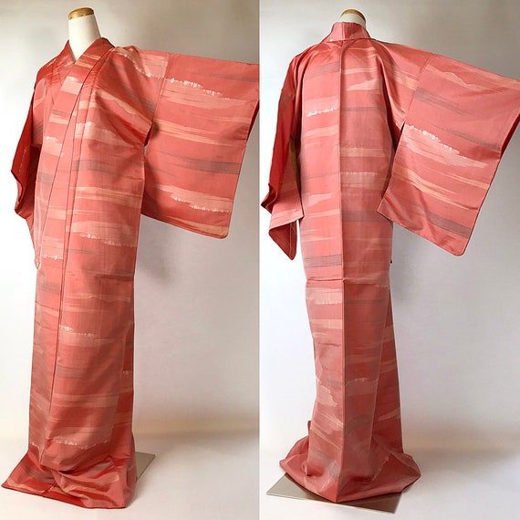 Japanese E090906 Cute Pink Pongee Tsumugi Kimono V