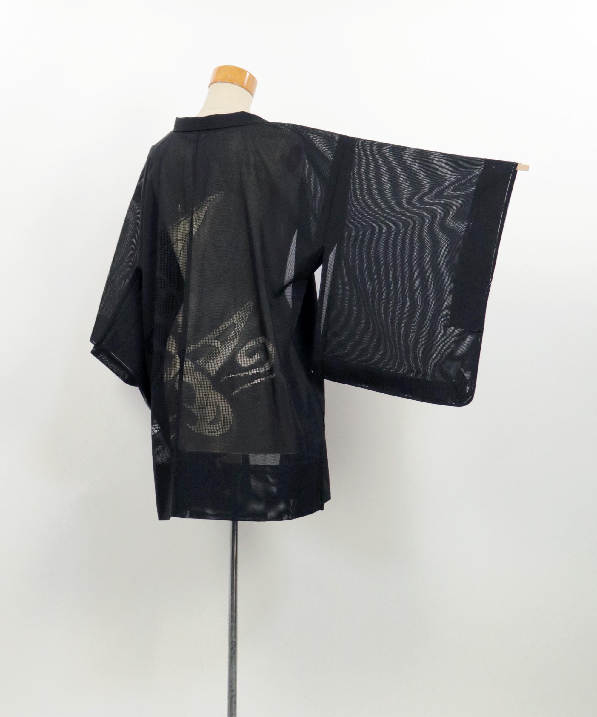 Shajacket Vintage Black Silk Sha Haori Jacket: Sheer Summer Kimono, Boat Motif ...