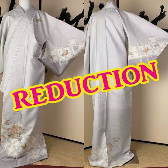 Japanese A122701 Elegant Light Gray Pongee Homongi