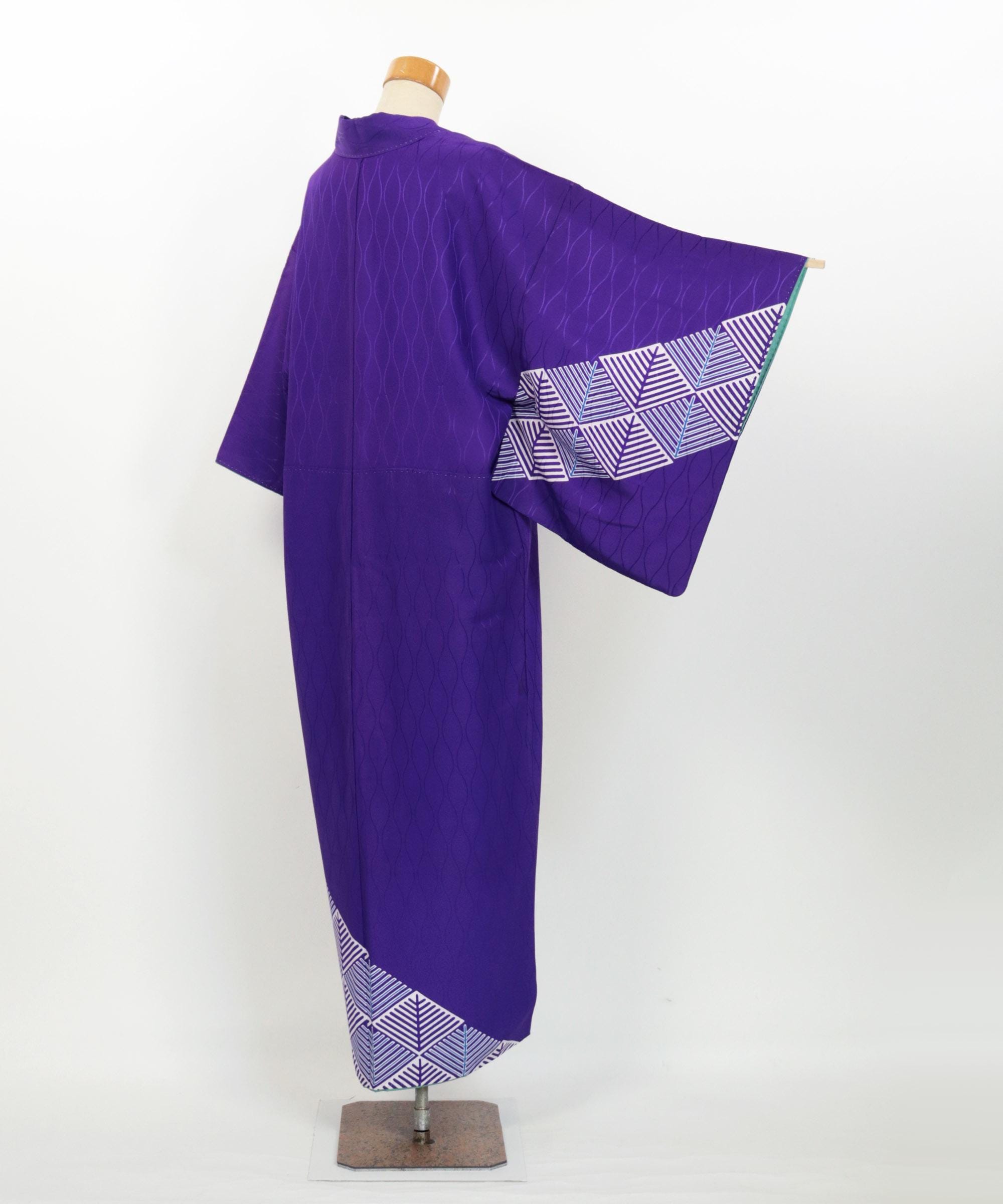 【リメイク】kimono暖簾 紫　purple Kimono / Men's Vintage Dance Kimono With Pine Pattern & Tatewaku