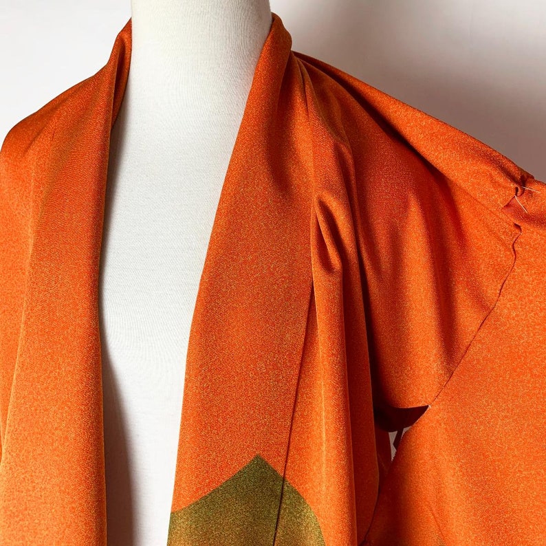 Japanese A073002 Un tailored Orange haori Kimono Vintage
