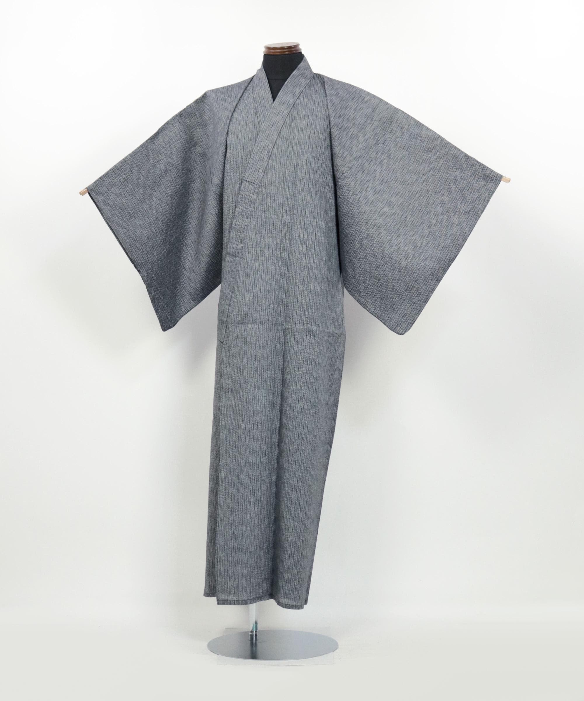 Men's Cotton Seersucker Yukata: Japanese Shijira Ori Robe, Kasuri Pattern Summer Kimono / 2605113