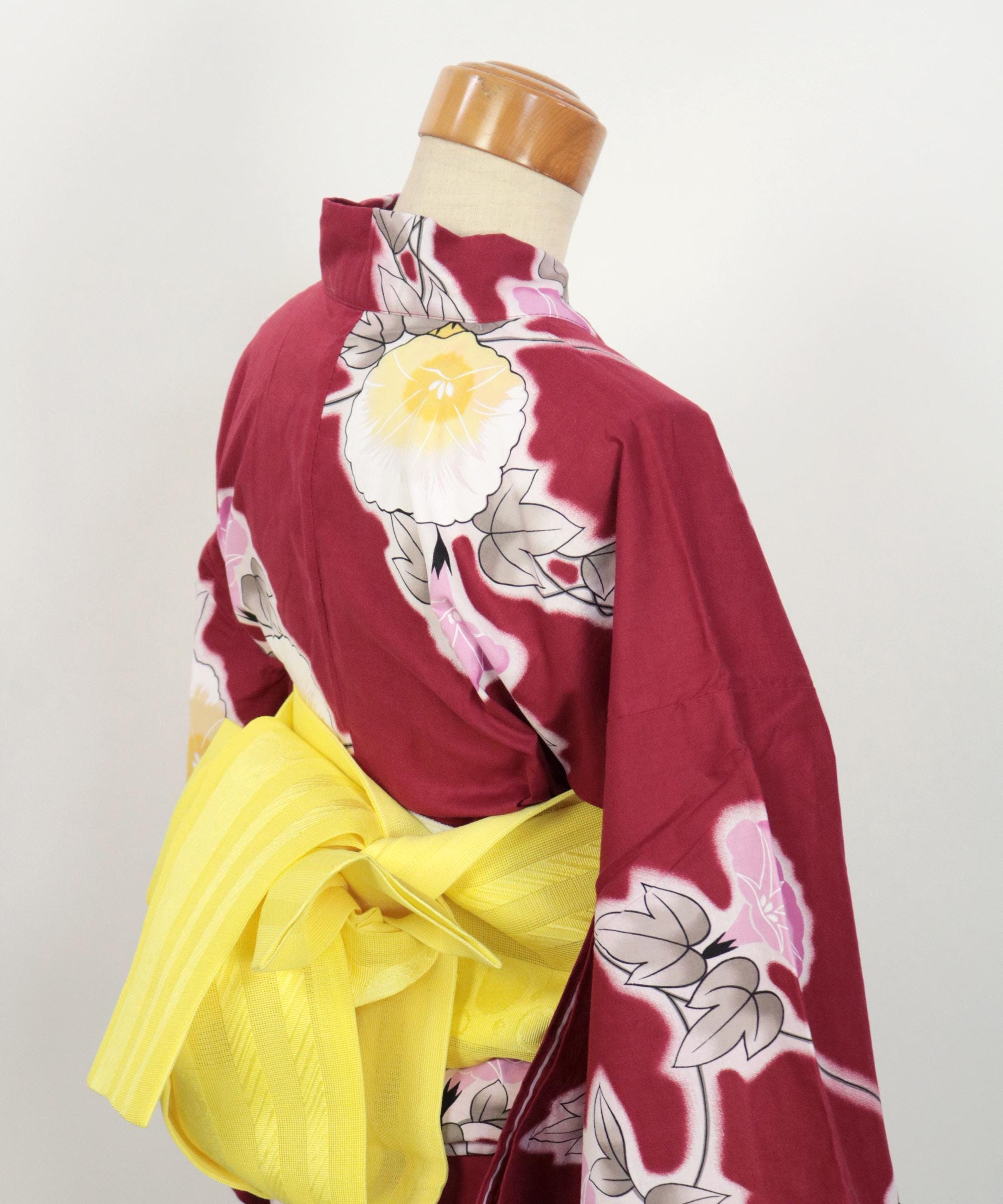 Kimono / Wine Red Yukata Set With Morning Glory Motif / 2505023 - Etsy