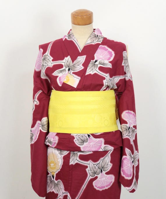 着物・浴衣 ka na ta xukata Kimono / Wine Red Yukata Set With Morning Glory Motif / 2505023 - Etsy