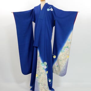Kimono / Japanese Elegant Furisode Sakura & Temari Deep Blue Silk / K2412302