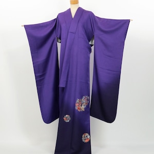 Kimono / Vintage Silk Furisode with Embroidered Butterflies & Flowers / K2507314