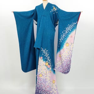 Kimono / Vintage Silk Furisode Kimono with Sakura Blossom Design / K2508132