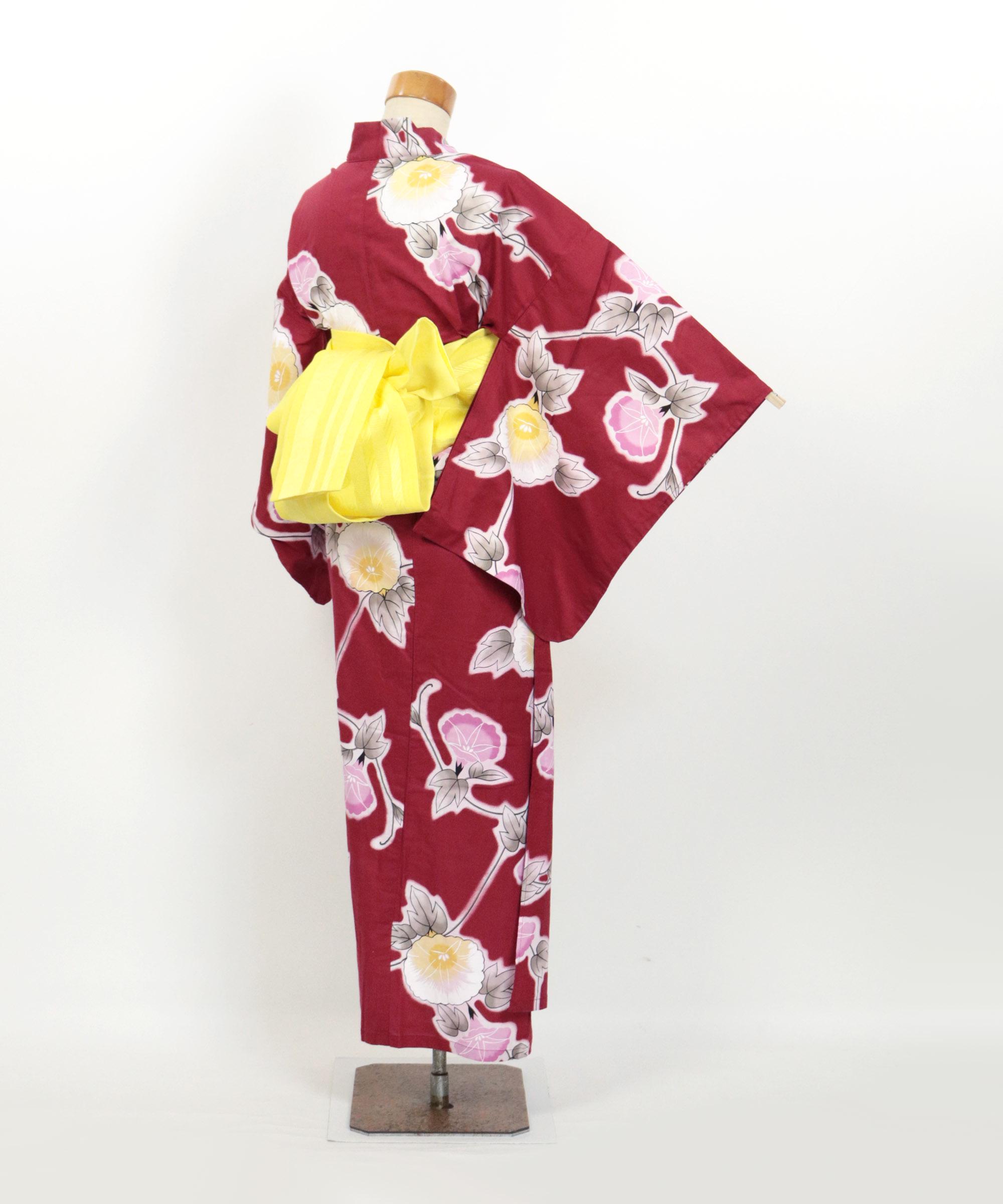 Kimono / Wine Red Yukata Set With Morning Glory Motif / 2505023 - Etsy