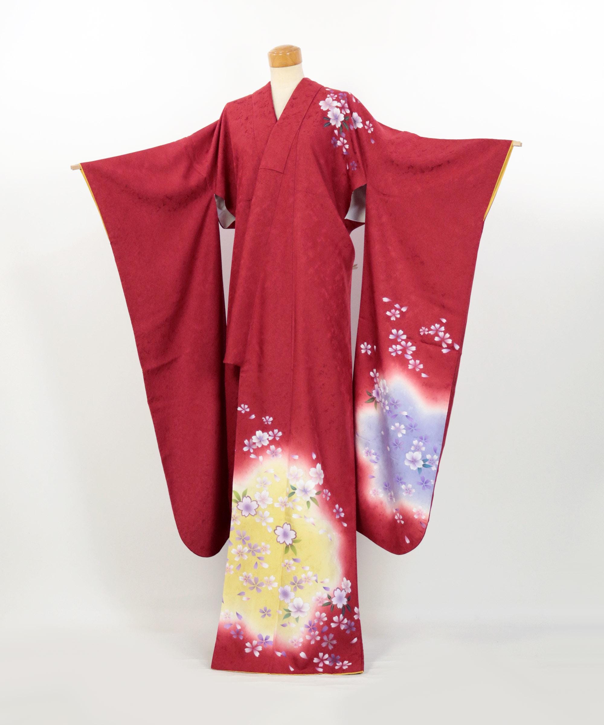 Kimono / Vintage Silk Furisode Kimono – Red With Sakura Pattern