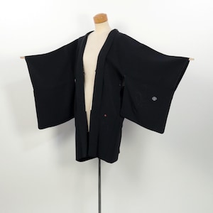 Kimono / Japanese Embroidered Black Haori Jacket  with Floral Motif / 2504013
