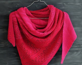 Xale de lã merino tricotado: cachecol triangular de renda grande