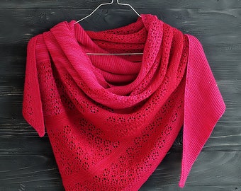 Knitted shawl wrap, oversized lace shawl, merino wool shawl, triangular shawl, pink shawl, triangle scarf, gift for her, women accessory