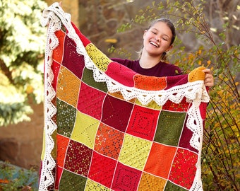 Crochet blanket, knitted cotton plaid for home decor, granny square blanket, handmade coverlet