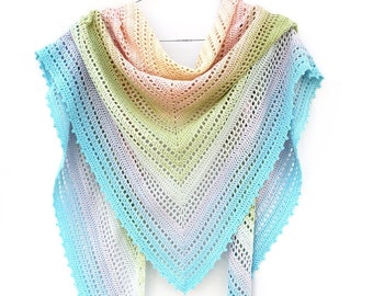 Crochet triangular shawl, knitted oversized lace shawl, cotton shawl