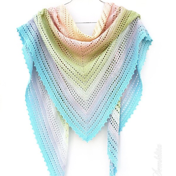 Crochet triangular shawl, knitted oversized lace shawl, cotton shawl