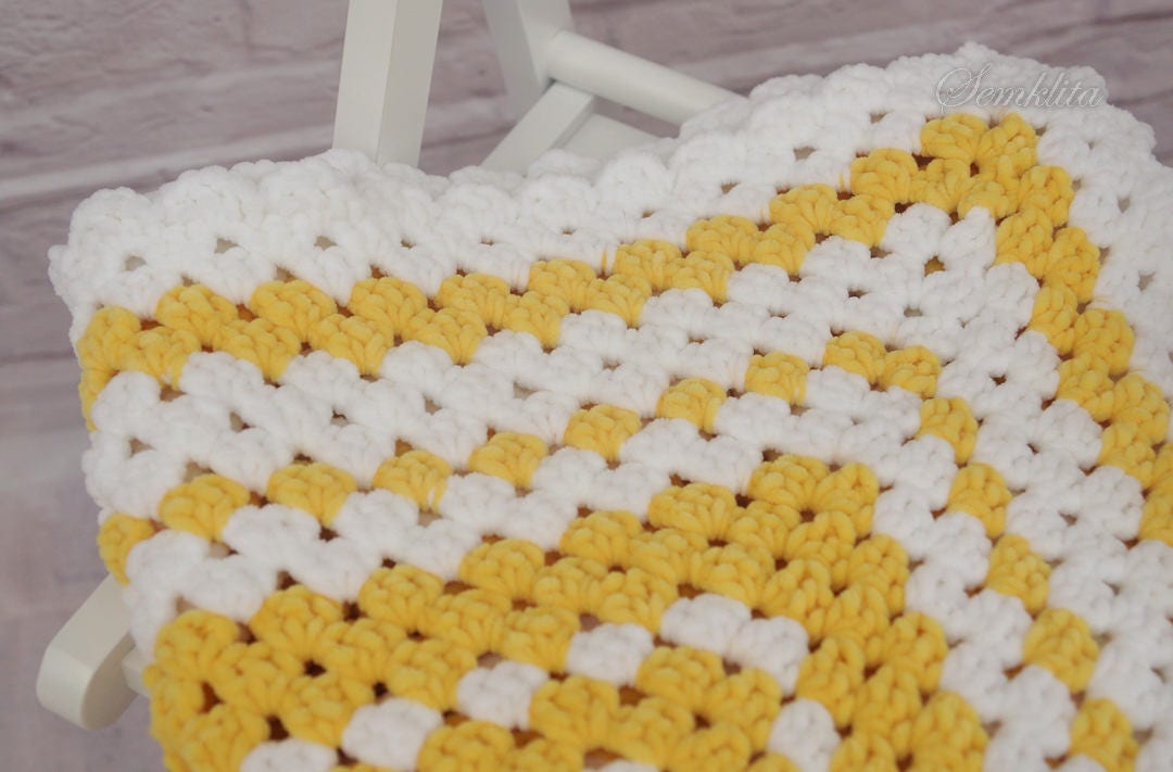 Crochet afgan blanket baby blanket white and yellow blanket | Etsy