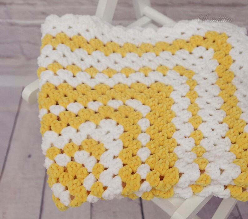 Crochet afgan blanket white and yellow blanket baby blanket