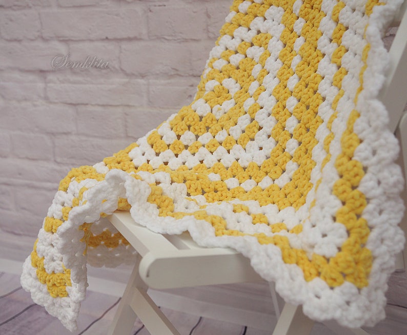 Crochet afgan blanket white and yellow blanket baby blanket