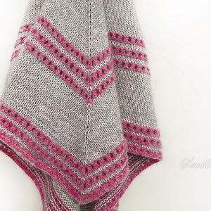 Knitted shawl wrap, knitted triangular shawl, oversized shawl, cotton shawl, gray and pink shawl, scarf, gift for women, handknit scarf image 4