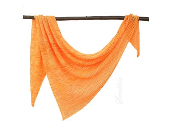 Knitted triangular wool shawl wrap, oversized lace shawl, orange winter accessory, gift for her, women fashion accessory