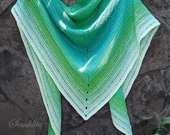 Xale de algodão de crochê feito à mão: manta de malha verde menta