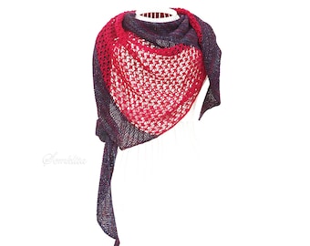 Xale de malha de renda: lã merino grande rosa roxo triangular