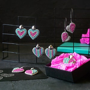 Heart Shape Stud Earrings Pair - Black, Red, Blue, Purple, Pink Enamel, Nickel-Free For Women & Girls