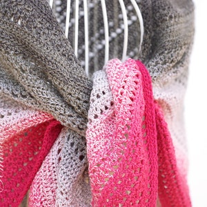 Crochet shawl wrap, knitted triangular shawl, cotton shawl, pink and grey shawl, gift for women, handknit scarf, handmade crochet shawl