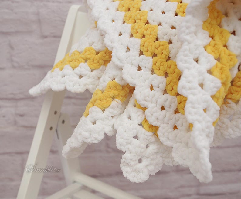 Crochet Afgan Blanket Baby Blanket White and Yellow Blanket - Etsy